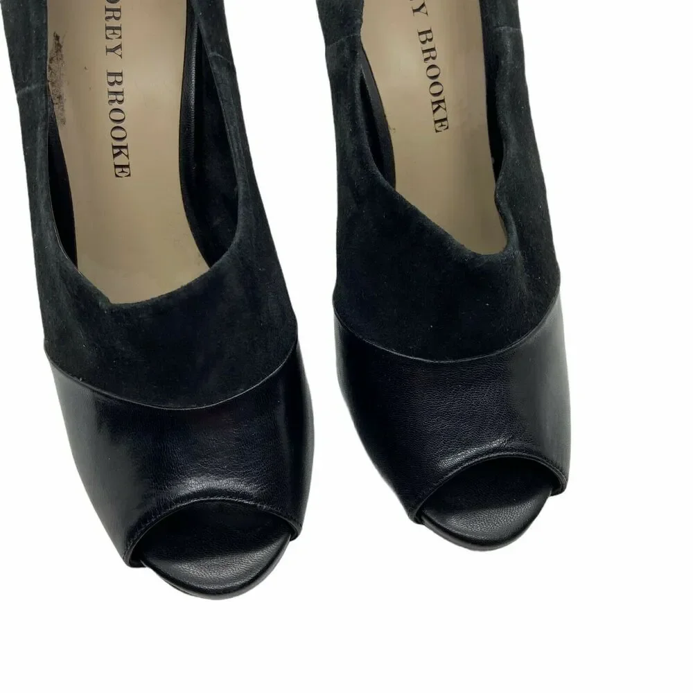 Audrey Brooke Pump Stiletto Heels Women's Black Peep Toe Slip On Size 7.5 M